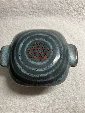 Glidden Blue Speckled Individual Casserole Dish with Geometric “High Tide” 167